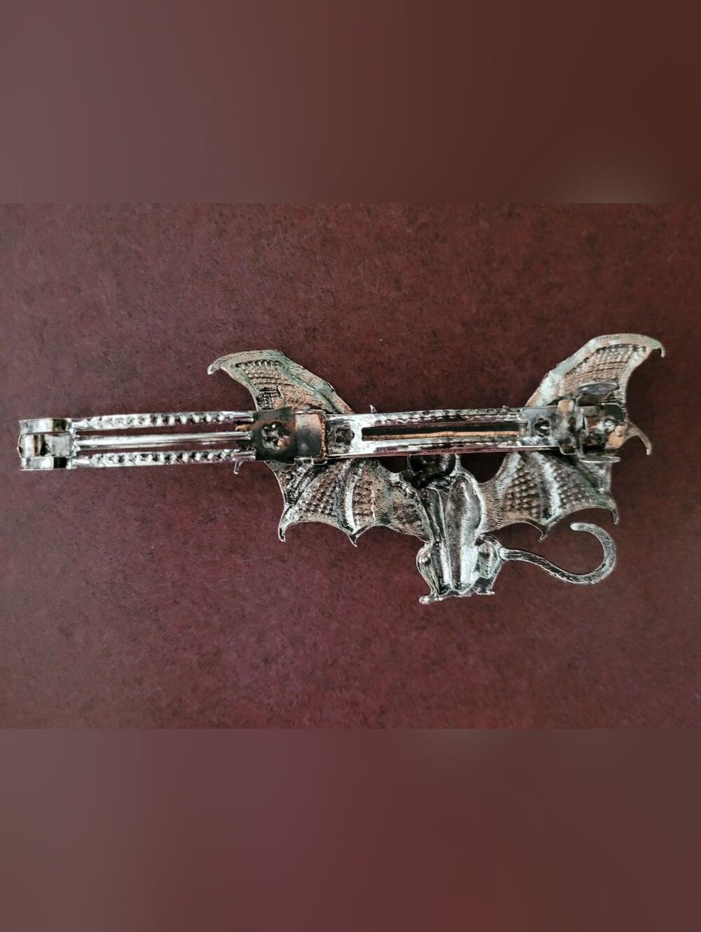Cat Barette Hair Clip Sassy Winged Cat Demon Silver Unique Whimsigoth - Picture 4 of 5